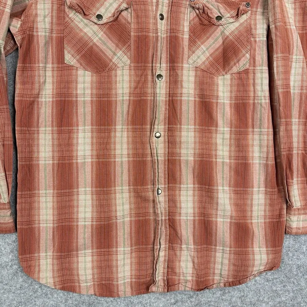TP Saddle Blanket Trading Co Snap Shirt Men L Plaid Western Ranch Pockets Cotton